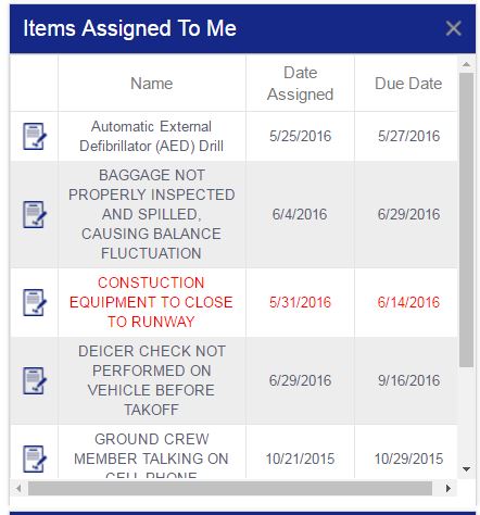 Aviation SMS Program task management safety chart