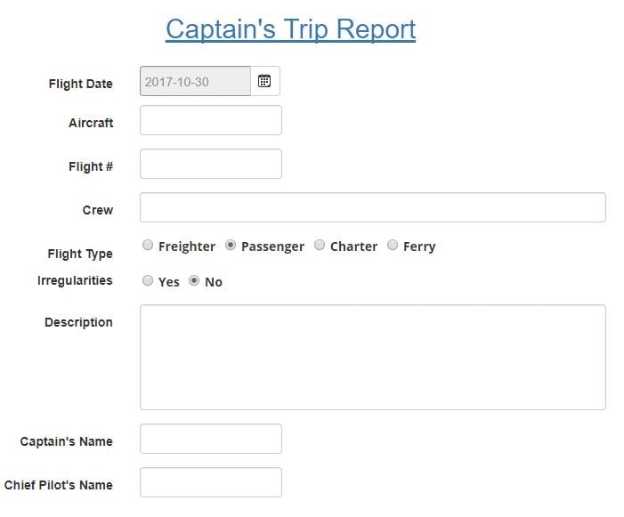 Captain's Trip Report Aviation SMS