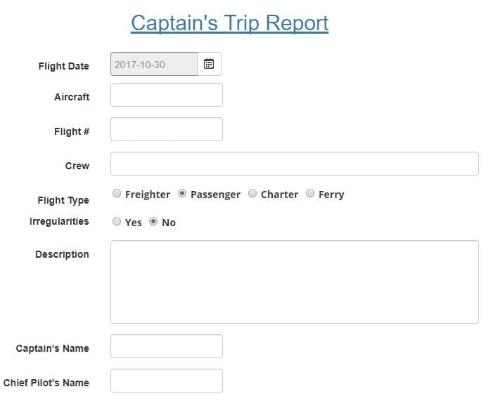 Captain's trip report aviation SMS