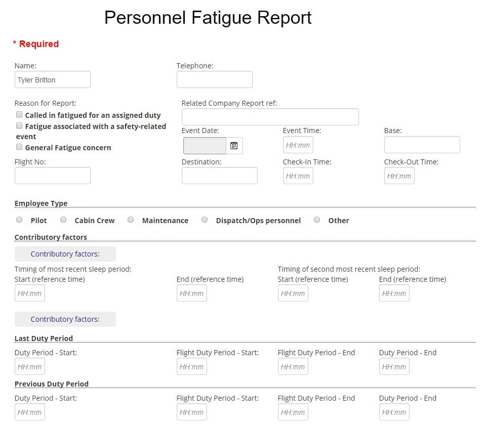 Fatigue Report in Aviation SMS