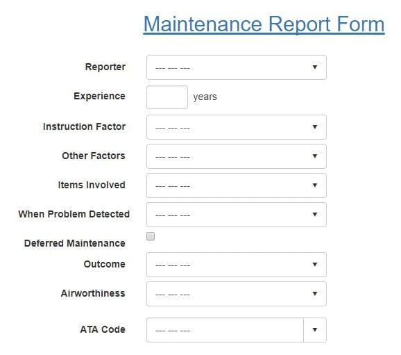 Maintenance Report Form in Aviation SMS