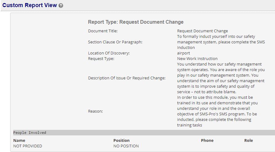 Review safety report in aviation SMS