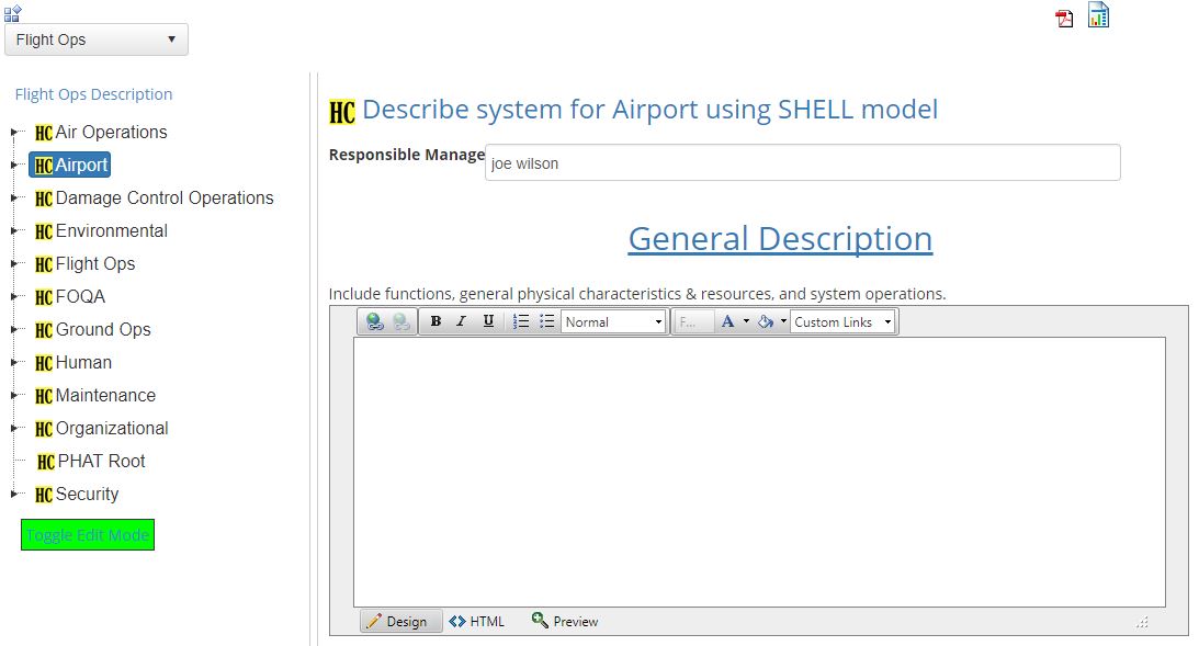 System description in aviation SMS